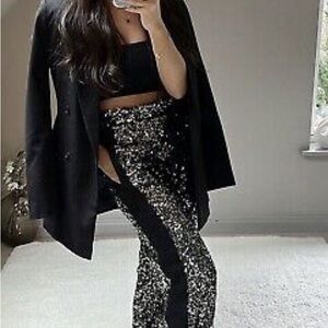 ZARA Black and Silver Sequin Pants - with pockets - size XS